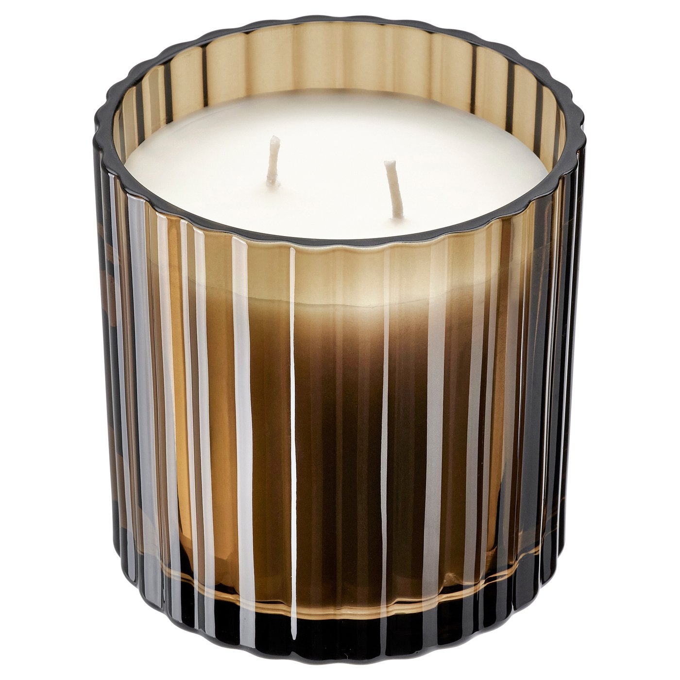 TOFSTÄRNA scented candle in glass, 2 wicks, Fig leaf brown, 10 cm