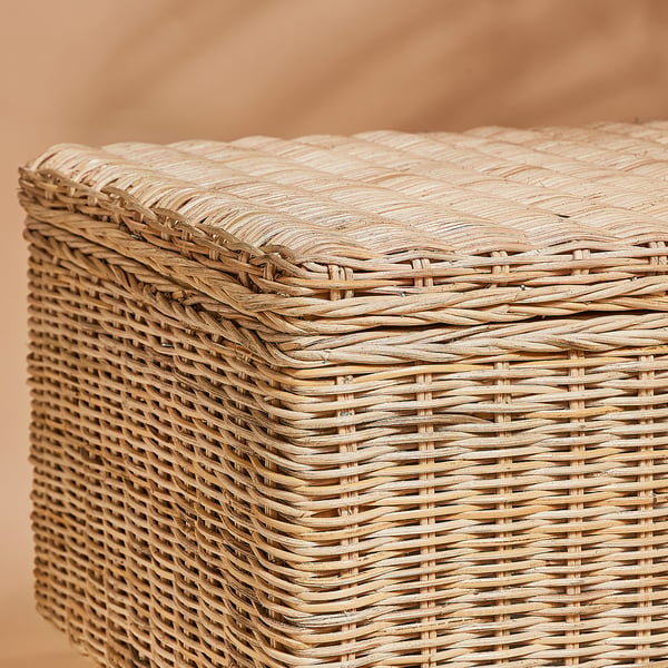 TOLKNING bench with storage, handmade rattan, 120 cm