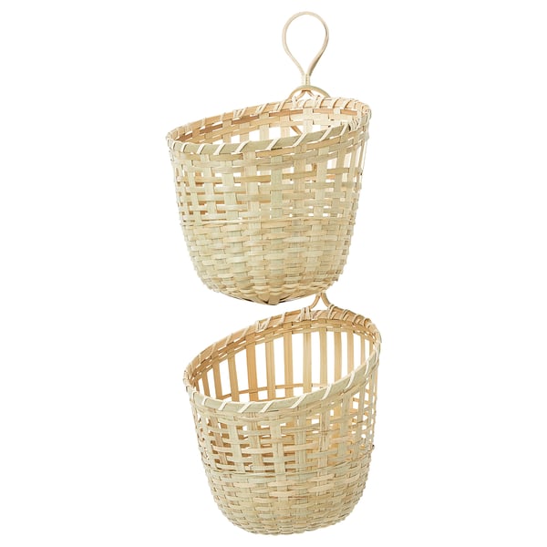 TOLKNING basket hanging, set of 2, handmade bamboo, 20x57x20 cm