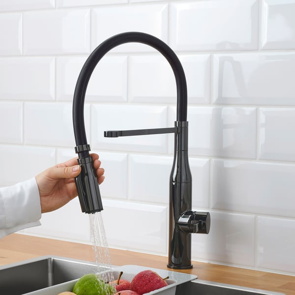 TOLLSJÖN kitchen mixer tap/handspray, black polished metal