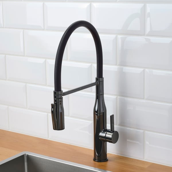 TOLLSJÖN kitchen mixer tap/handspray, black polished metal