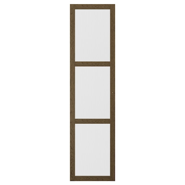 TONSTAD - Door with hinges, brown/oak veneer/stained glass,50x195 cm