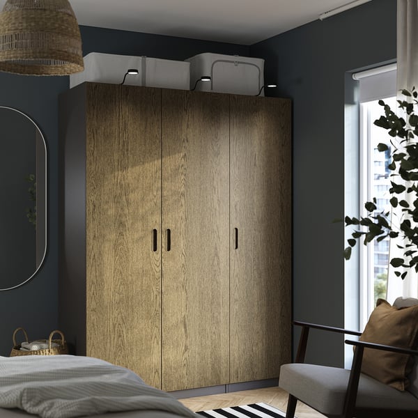 TONSTAD door with hinges, brown/stained oak veneer, 50x195 cm