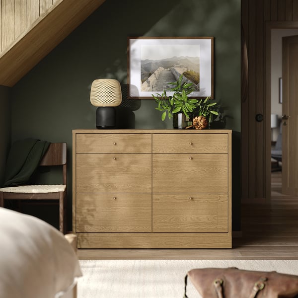 TONSTAD chest of 6 drawers, oak veneer, 120x47x90 cm