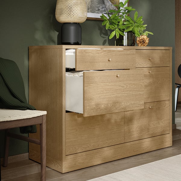 TONSTAD chest of 6 drawers, oak veneer, 120x47x90 cm