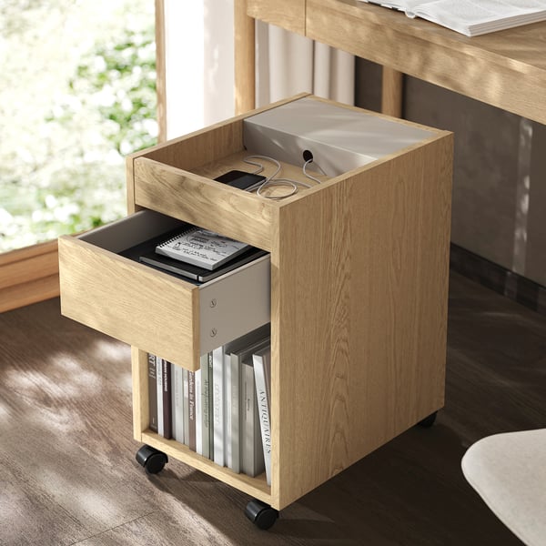 TONSTAD drawer unit on castors, oak veneer, 35x60 cm