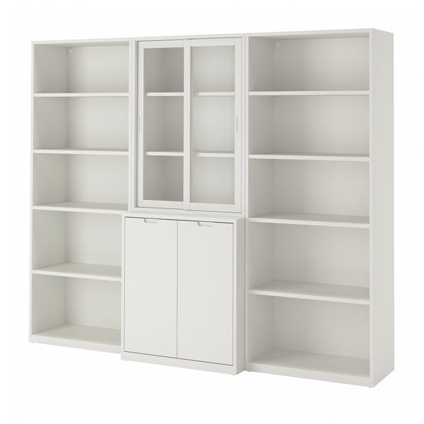 TONSTAD storage comb w sliding glass doors, off-white/clear glass, 243x47x201 cm