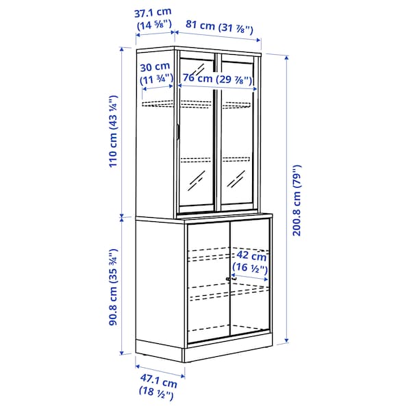 Ikea TONSTAD - Storage comb w sliding glass doors, off-white/clear glass, 81x47x201 cm