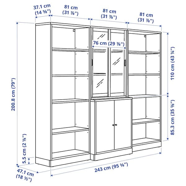 Ikea TONSTAD - Storage comb w sliding glass doors, off-white/clear glass, 243x47x201 cm
