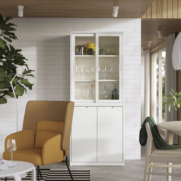 TONSTAD - TONSTAD Storage comb w sliding glass doors, off-white/clear glass, 81x47x201 cm
