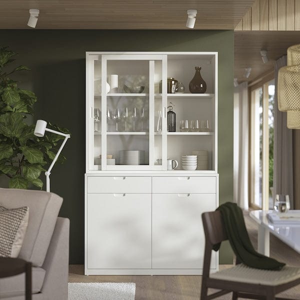 Ikea TONSTAD - Storage comb w sliding glass doors, off-white/clear glass, 120x47x201 cm