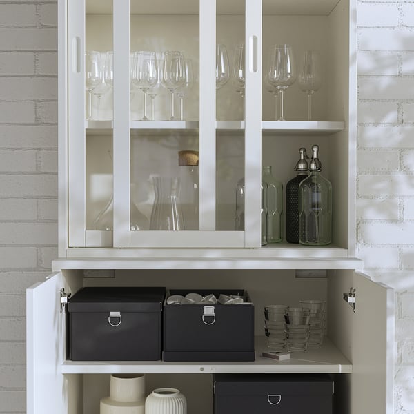 TONSTAD storage comb w sliding glass doors, off-white/clear glass, 81x47x201 cm