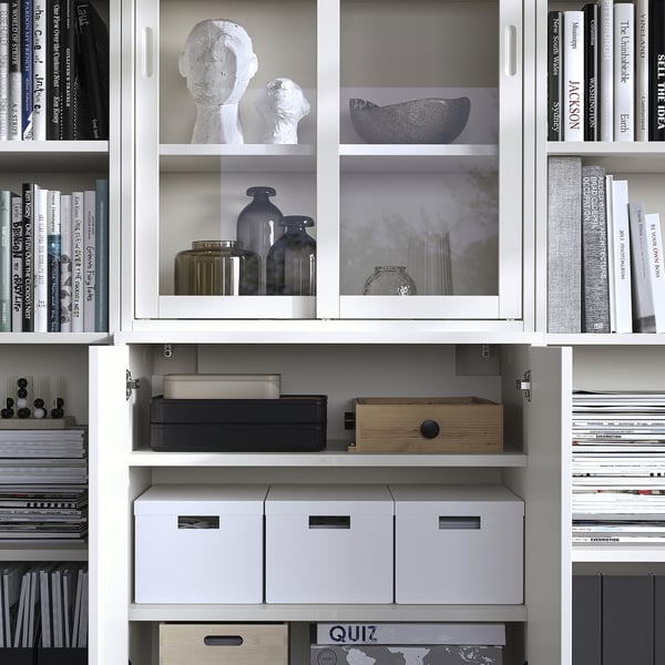 TONSTAD storage comb w sliding glass doors, off-white/clear glass, 243x47x201 cm
