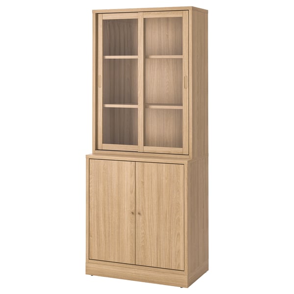 TONSTAD - TONSTAD Storage comb w sliding glass doors, oak veneer/clear glass, 82x47x201 cm
