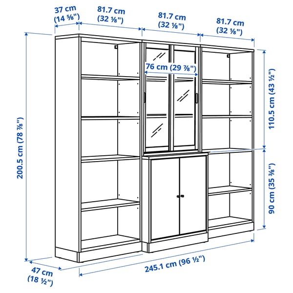 TONSTAD - TONSTAD Storage comb w sliding glass doors, oak veneer/clear glass, 245x47x201 cm