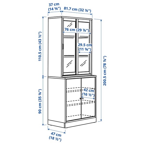 TONSTAD storage comb w sliding glass doors, oak veneer/clear glass, 82x47x201 cm