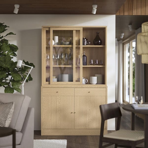 Ikea TONSTAD - Storage comb w sliding glass doors, oak veneer/clear glass, 121x47x201 cm