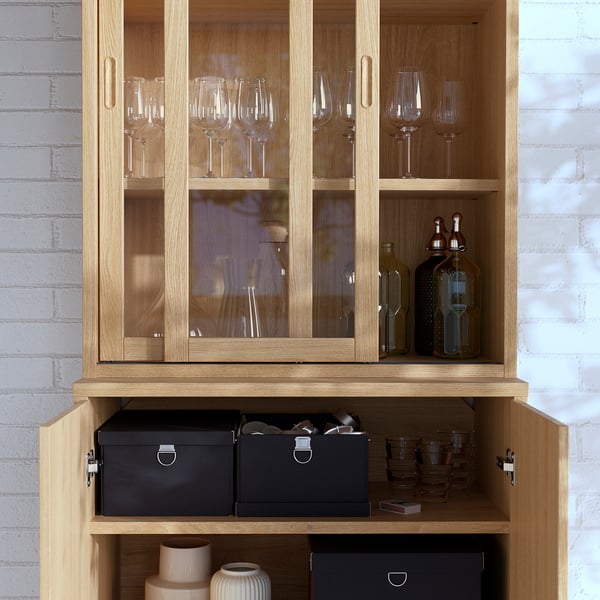 TONSTAD - TONSTAD Storage comb w sliding glass doors, oak veneer/clear glass, 82x47x201 cm