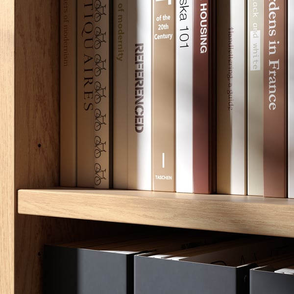 TONSTAD - TONSTAD Storage comb w sliding glass doors, oak veneer/clear glass, 245x47x201 cm