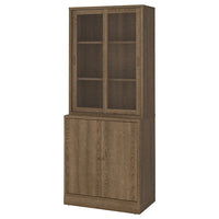 TONSTAD - Storage comb w sliding glass doors, brown stained oak veneer/clear glass, 82x47x201 cm