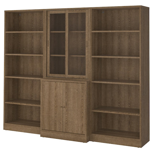 TONSTAD - Storage comb w sliding glass doors, brown stained oak veneer/clear glass, 245x47x201 cm