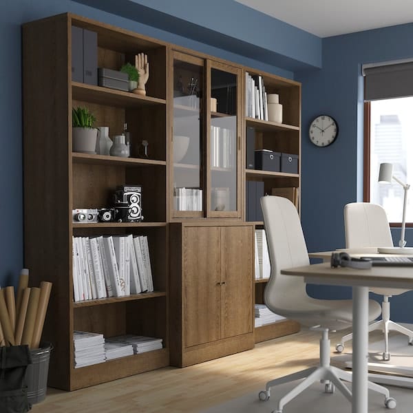 Ikea TONSTAD - Storage comb w sliding glass doors, brown stained oak veneer/clear glass, 245x47x201 cm