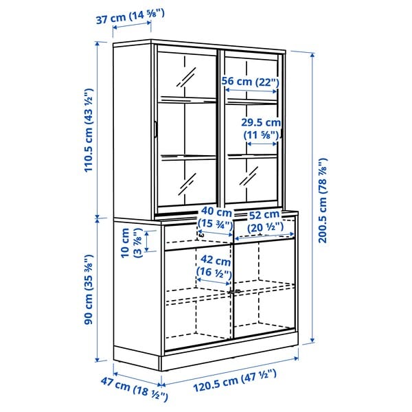 Ikea TONSTAD - Storage comb w sliding glass doors, brown stained oak veneer/clear glass, 121x47x201 cm