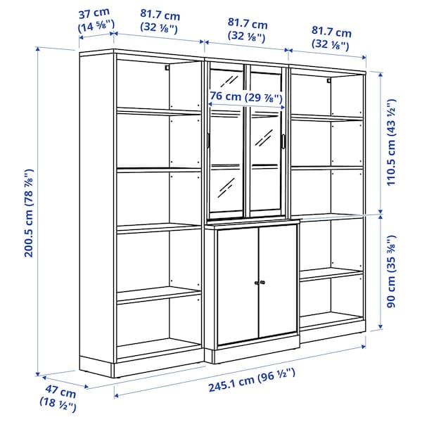 Ikea TONSTAD - Storage comb w sliding glass doors, brown stained oak veneer/clear glass, 245x47x201 cm