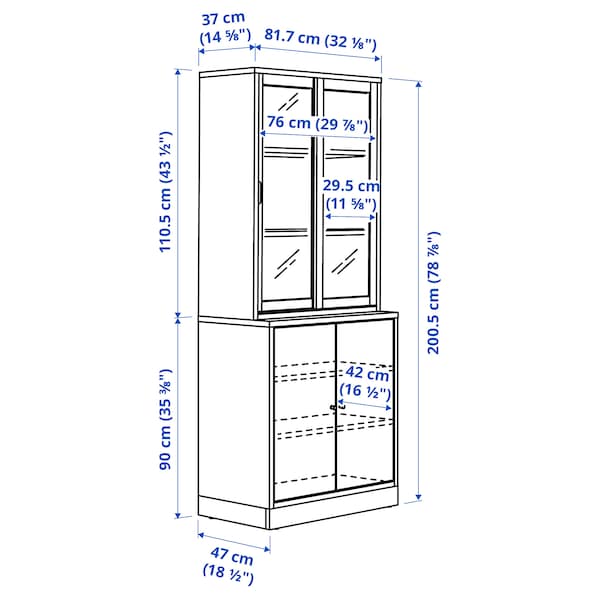 TONSTAD - Storage comb w sliding glass doors, brown stained oak veneer/clear glass, 82x47x201 cm