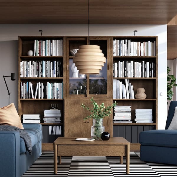 Ikea TONSTAD - Storage comb w sliding glass doors, brown stained oak veneer/clear glass, 245x47x201 cm