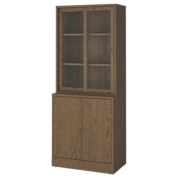 TONSTAD - TONSTAD Storage comb w sliding glass doors, brown stained oak veneer/clear glass, 82x47x201 cm