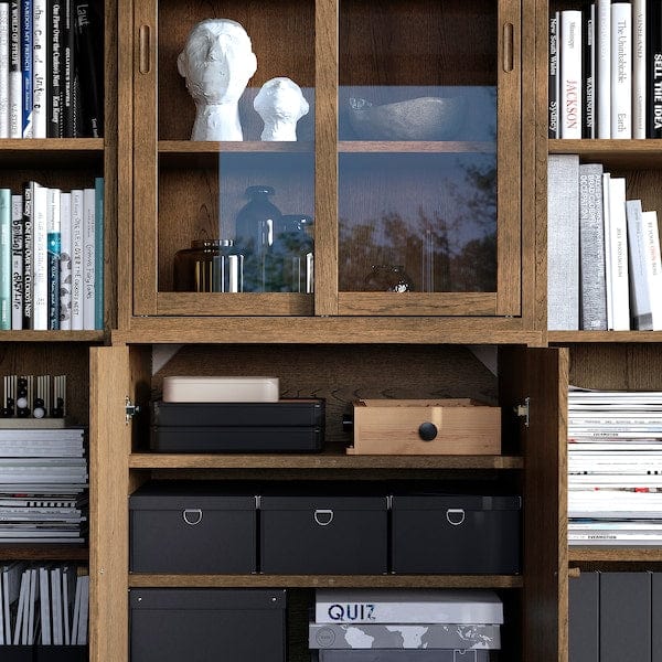 Ikea TONSTAD - Storage comb w sliding glass doors, brown stained oak veneer/clear glass, 245x47x201 cm