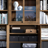 TONSTAD - Storage comb w sliding glass doors, brown stained oak veneer/clear glass, 245x47x201 cm