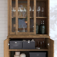 TONSTAD - Storage comb w sliding glass doors, brown stained oak veneer/clear glass, 82x47x201 cm