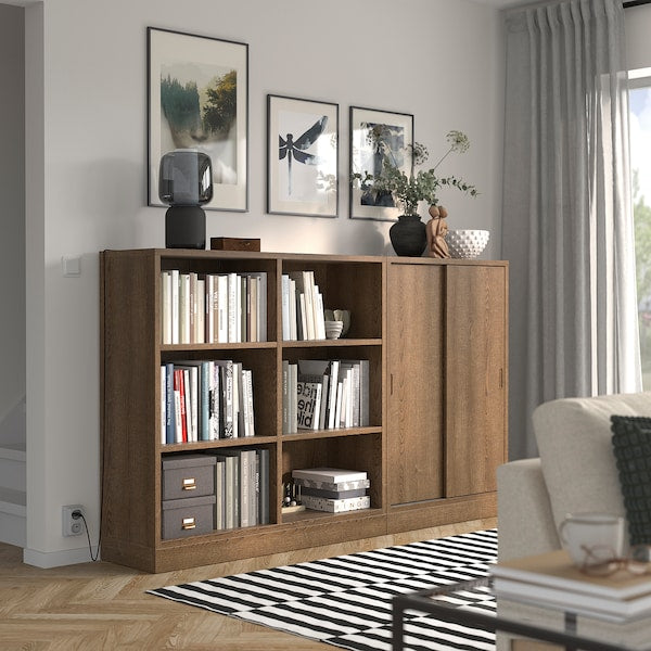 TONSTAD - Storage combination, brown stained oak veneer, 202x37x120 cm