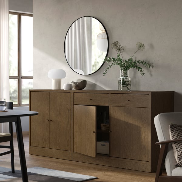TONSTAD - TONSTAD Storage combination, brown stained oak veneer, 202x47x90 cm