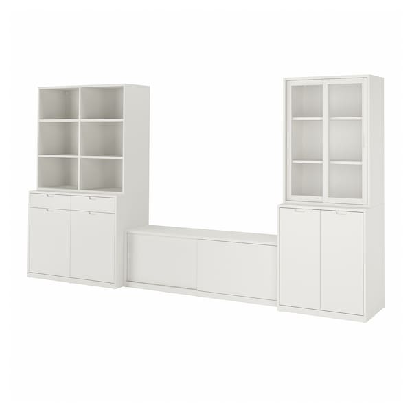 Ikea TONSTAD - TV storage combination, off-white/clear glass, 377x47x201 cm