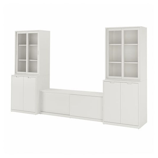 Ikea TONSTAD - TV storage combination, off-white/clear glass, 339x47x201 cm