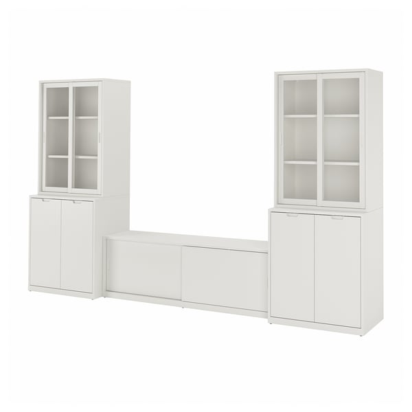 TONSTAD - TONSTAD TV storage combination, off-white/clear glass, 339x47x201 cm