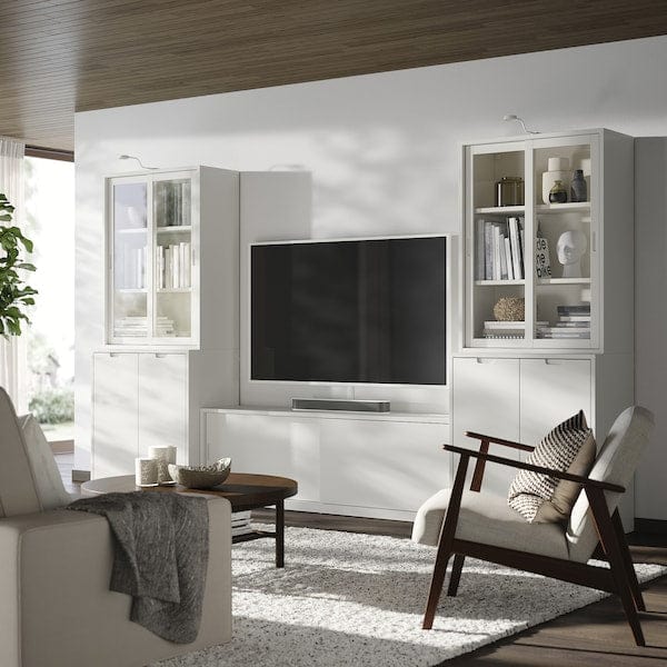 Ikea TONSTAD - TV storage combination, off-white/clear glass, 339x47x201 cm