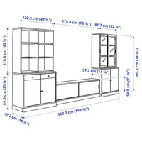 TONSTAD - TV storage combination, brown stained oak veneer/clear glass, 381x47x201 cm