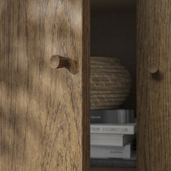 TONSTAD TV storage combination, brown stained oak veneer/clear glass, 342x47x201 cm