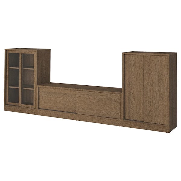 Ikea TONSTAD - TV/storage comb with sliding doors, brown stained oak veneer/clear glass, 342x37x120 cm