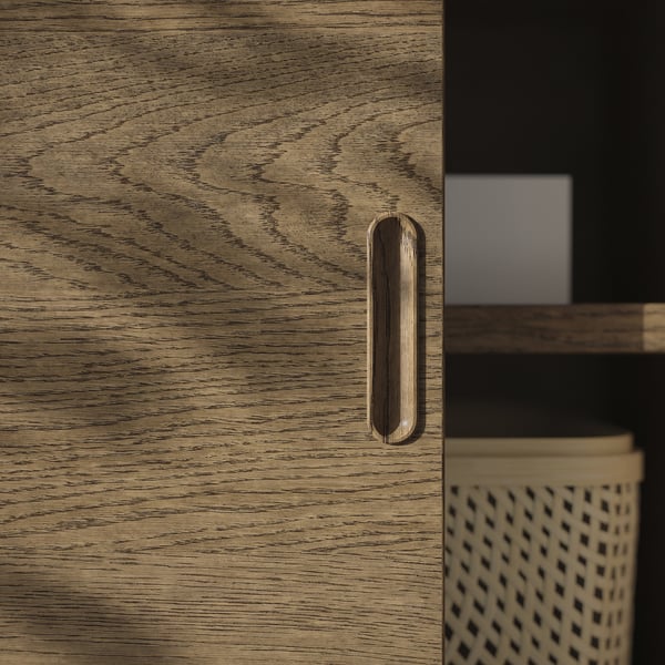 TONSTAD - TONSTAD TV/storage comb with sliding doors, brown stained oak veneer/clear glass, 342x37x120 cm