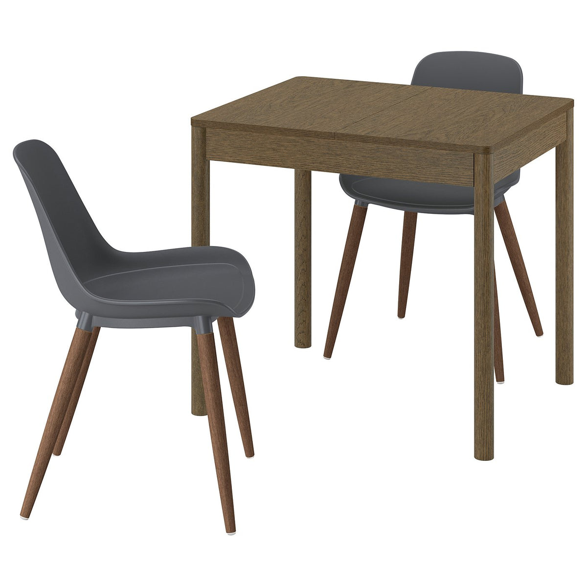 TONSTAD / GRÖNSTA table and 2 chairs, brown stained oak veneer/grey, 80/120x70 cm
