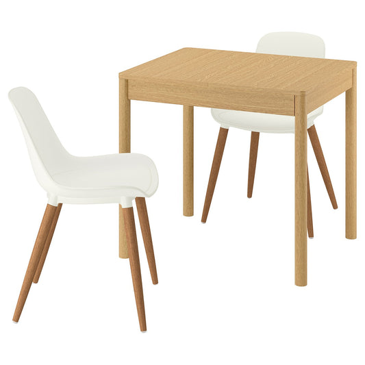 TONSTAD / GRÖNSTA table and 2 chairs, oak veneer/white, 80/120x70 cm