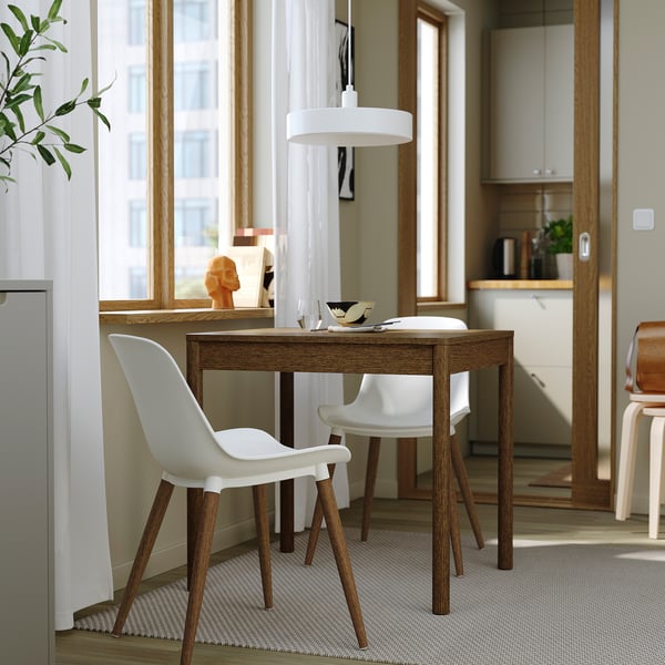 TONSTAD / GRÖNSTA table and 2 chairs, brown oak veneer/white, 80/120x70 cm