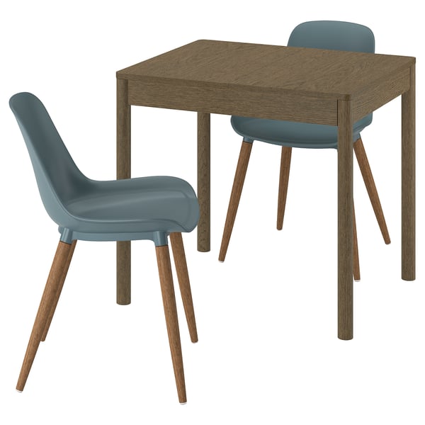 TONSTAD / GRÖNSTA - TONSTAD / GRÖNSTA Table and 2 chairs, brown oak veneer/grey-turquoise, 80/120x70 cm