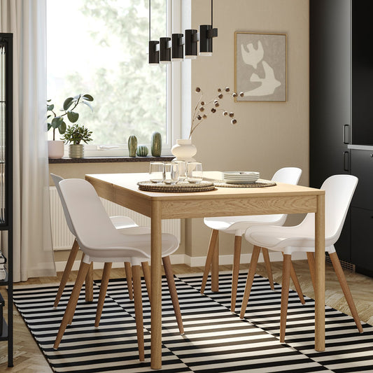 TONSTAD / GRÖNSTA table and 4 chairs, oak veneer/white, 140/196x85 cm