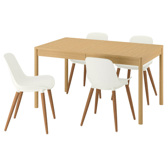 TONSTAD / GRÖNSTA table and 4 chairs, oak veneer/white, 140/196x85 cm